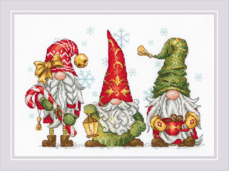 Riolis - Jolly Gnomes 2234, Christmas Cross Stitch Kits 11¾"x8¼, Cross Stitch Kits for Beginners & Advanced, Cross Stitching for Adults, Counted Kits, Embroidery Kit Christmas - Image 1